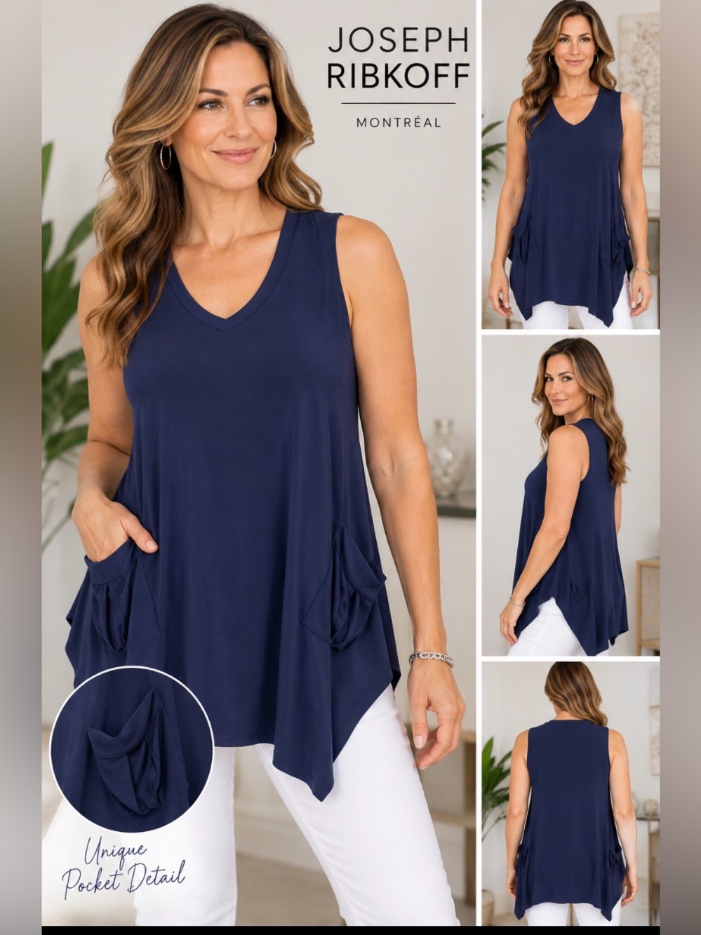 Joseph Ribkoff Navy V-Neck Sleeveless Tunic